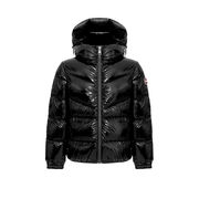HOODED DOWN JACKET SUPER SHINY FABRIC Girl Black HOODED DOWN JACKET SUPER SHINY FABRIC Girl Black