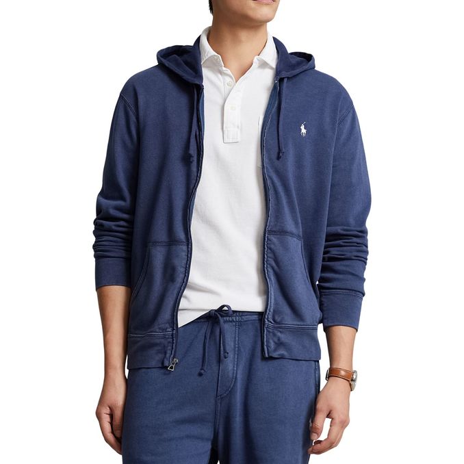 HOODED SWEATSHIRT IN GAUZED COTTON Man Newpoer Navy