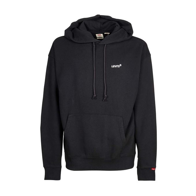HOODED SWEATSHIRT WITH RED TAB LOGO POCKET Man Mineral Black