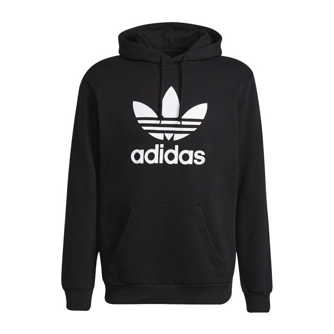 ADIDAS HOODED SWEATSHIRT WITH TREFOIL PRINT Man Black White ...