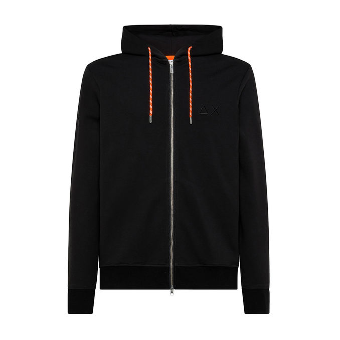 HOODED SWEATSHIRT WITH ZIP AND LOGO TONE ON TONE Man Black