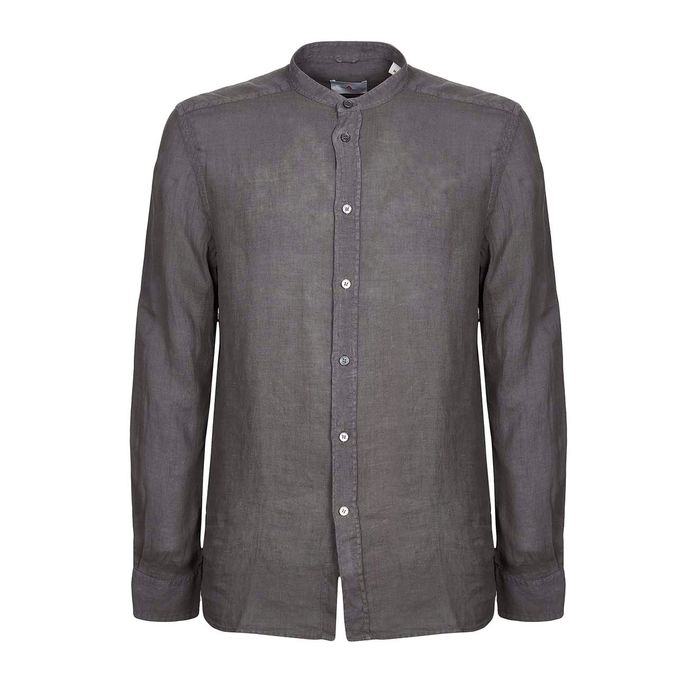 PEUTEREY HOOPER LINEN SHIRT WITH MANDARIN COLLAR Man Grey | Mascheroni ...