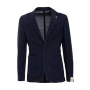 JACKET IN HERRINGBONE FABRIC Man Blue JACKET IN HERRINGBONE FABRIC Man Blue