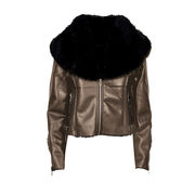 JACKET LAURE FAUX LEATHER WITH COLLAR MINK EFFECT Woman Kaki JACKET LAURE FAUX LEATHER WITH COLLAR MINK EFFECT Woman Kaki
