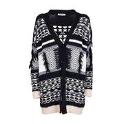 JACQUARD CARDIGAN WITH FRINGES Woman Sand Black Lilac Milk JACQUARD CARDIGAN WITH FRINGES Woman Sand Black Lilac Milk