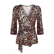 JERSEY ANIMALIER CARDIGAN WITH THREE-QUARTER SLEEVES Woman Brown Black JERSEY ANIMALIER CARDIGAN WITH THREE-QUARTER SLEEVES Woman Brown Black