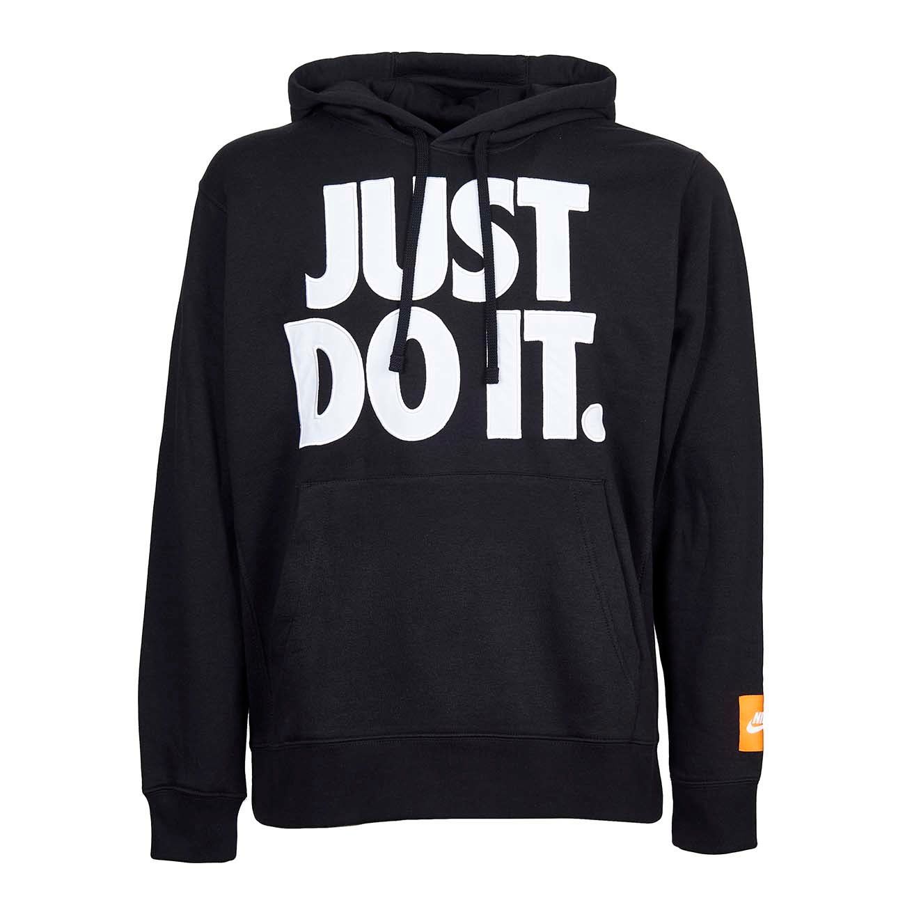 NIKE JUST DO IT FLEECE HOODIE WITH EMBROIDERED GRAPHICS Man Black White ...