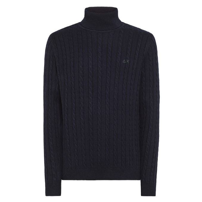 KNIT TURLE CABLE MISTO Man Blue Navy
