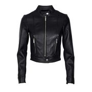LEATHER BIKER WITH STRETCH INSERTS Woman Black LEATHER BIKER WITH STRETCH INSERTS Woman Black