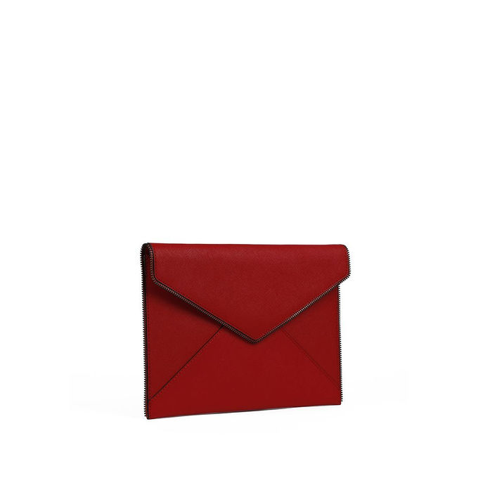LEO CLUTCH IN SAFFIANO LEATHER Woman Blood orange/Gun metal