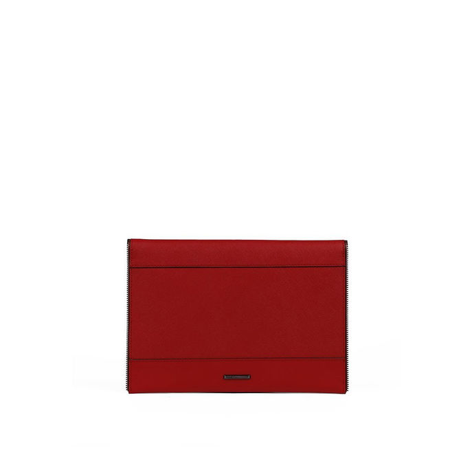 LEO CLUTCH IN SAFFIANO LEATHER Woman Blood orange/Gun metal