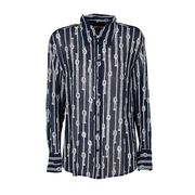 LIGHTWEIGHT CHAIN PATTERN BLOUSE Woman Midnight Blue White LIGHTWEIGHT CHAIN PATTERN BLOUSE Woman Midnight Blue White