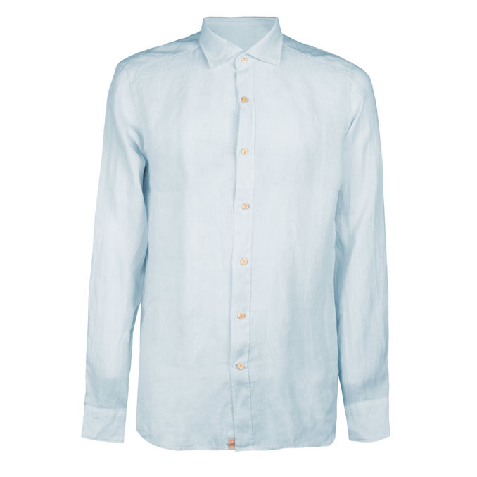 LINEN SHIRT FRENCH NECK Man Light Blue
