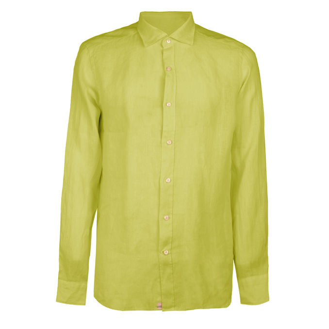 LINEN SHIRT FRENCH NECK Man Lime Yellow