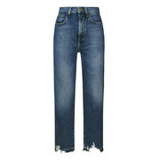 LOGAN JEANS WITH FRINGED BOTTOM Woman Mid Blue LOGAN JEANS WITH FRINGED BOTTOM Woman Mid Blue