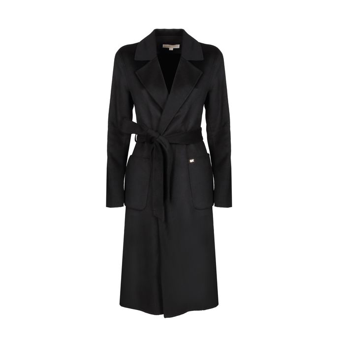 MICHAEL KORS LONG COAT WITH BELT Woman Black | Mascheroni Store