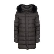LONG COAT WITH HOOD AND FUR DETACHABLE Woman Black LONG COAT WITH HOOD AND FUR DETACHABLE Woman Black