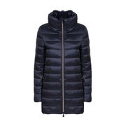 LONG DOWN JACKET WITH HIGH NECK IN SATIN NYLON Woman Blue Black LONG DOWN JACKET WITH HIGH NECK IN SATIN NYLON Woman Blue Black