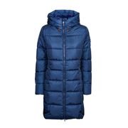 LONG QUILTED LIGHT NYLON COAT WITH HOOD Woman Navy Blue LONG QUILTED LIGHT NYLON COAT WITH HOOD Woman Navy Blue