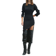 LONG RIBBED DRESS WITH BACKLESS NECKLINE LONG RIBBED DRESS WITH BACKLESS NECKLINE