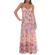 LONG SILK DRESS PATCHWORK ROSE Woman Floral Pattern Rose Mix LONG SILK DRESS PATCHWORK ROSE Woman Floral Pattern Rose Mix
