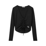 LONG SLEEVE T-SHIRT WITH CORD Woman Black LONG SLEEVE T-SHIRT WITH CORD Woman Black