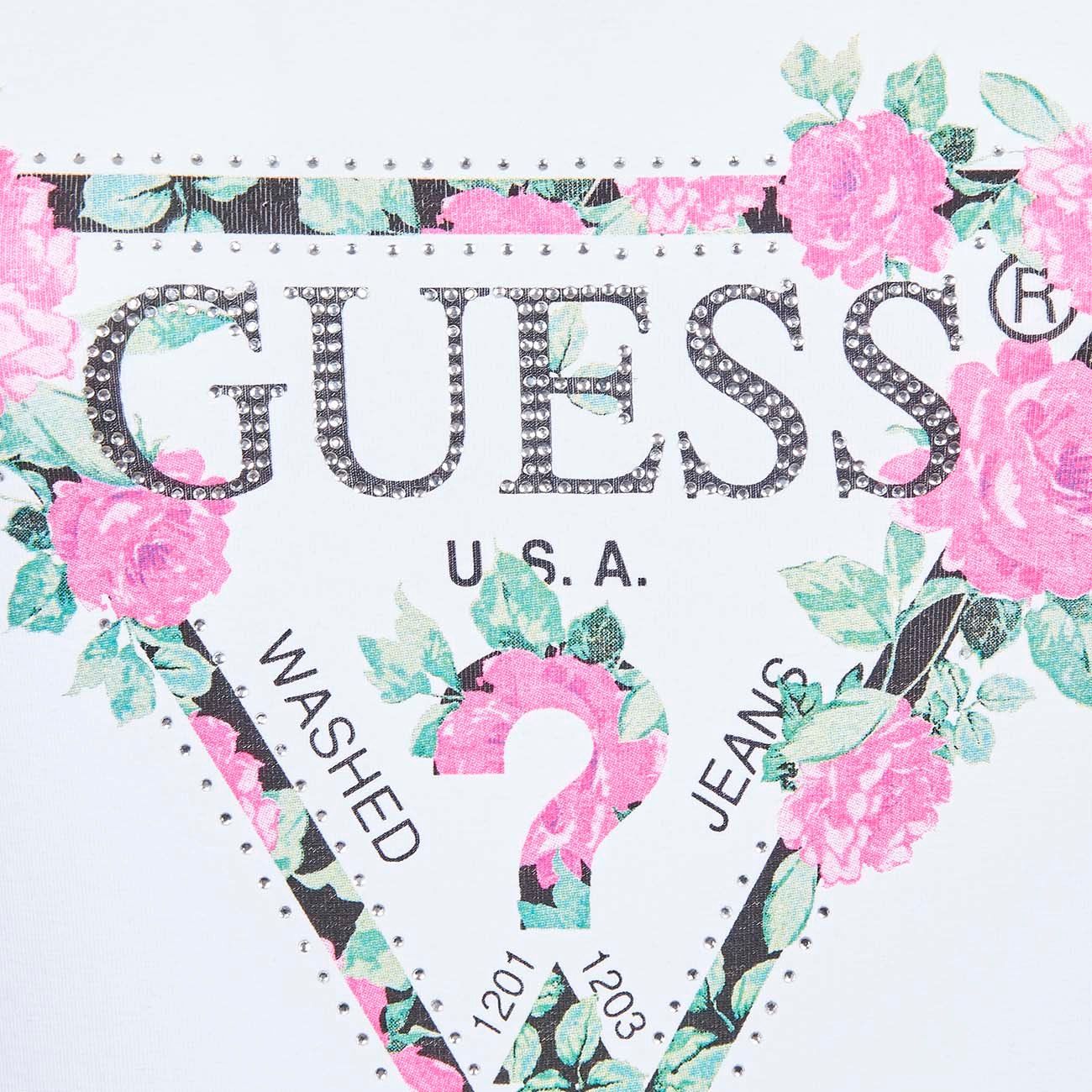 GUESS LONG SLEEVE T-SHIRT WITH FLORAL LOGO Woman White Fuxia ...