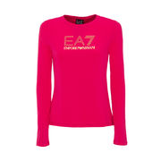 LONG SLEEVE T-SHIRT WITH RHINESTONE LOGO Woman Rose Red LONG SLEEVE T-SHIRT WITH RHINESTONE LOGO Woman Rose Red