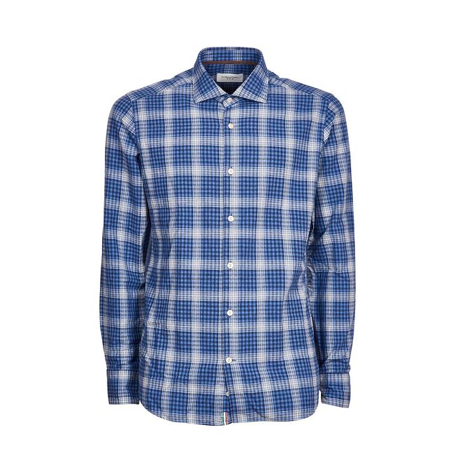 LONG SLEEVE TARTAN FLANNEL SHIRT Man Black Light Blue White