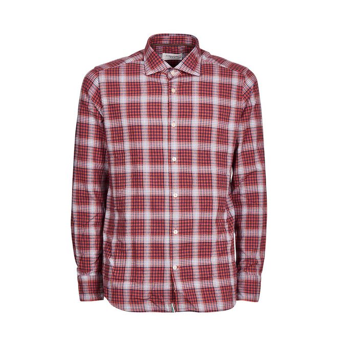 LONG SLEEVE TARTAN FLANNEL SHIRT Man Corallo Blu