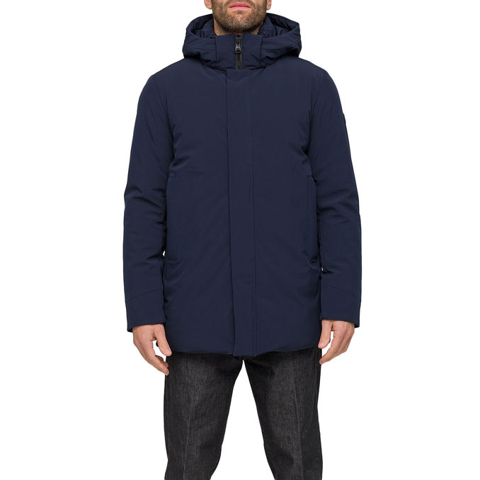 LONG TECHNICAL PADDED JACKET WITH HOOD
