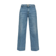 LOVE BIRDS SLIM CULOTTE JEANS WITH BELT Woman Blue Cross LOVE BIRDS SLIM CULOTTE JEANS WITH BELT Woman Blue Cross