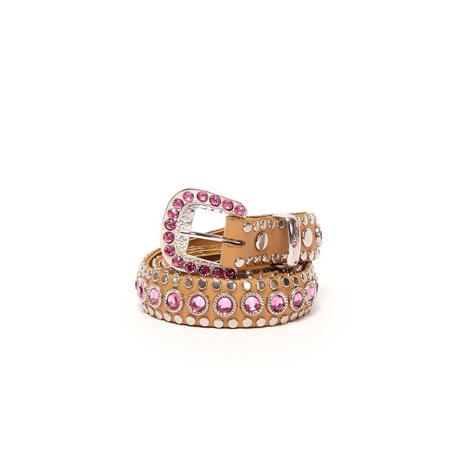 LOW BELT WITH SWAROVSKY BUCKLE STUDS Woman Beige Pink