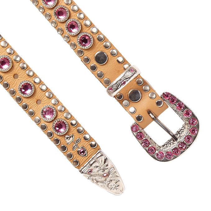 LOW BELT WITH SWAROVSKY BUCKLE STUDS Woman Beige Pink