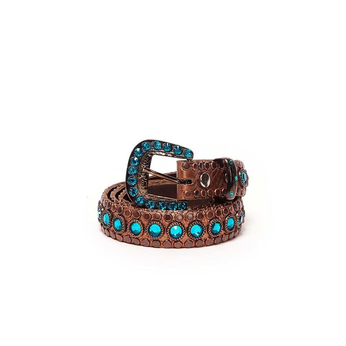 LOW BELT WITH SWAROVSKY BUCKLE STUDS Woman Bronze Light Blue