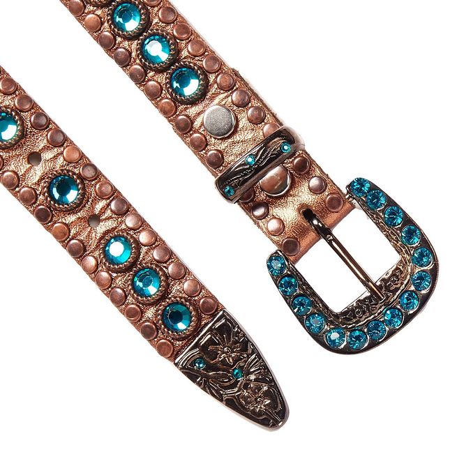LOW BELT WITH SWAROVSKY BUCKLE STUDS Woman Bronze Light Blue