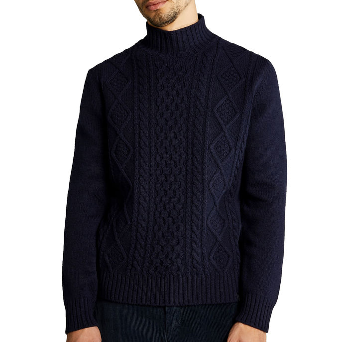 LUPETTO IN LANA A TRECCIA Uomo Blu Navy