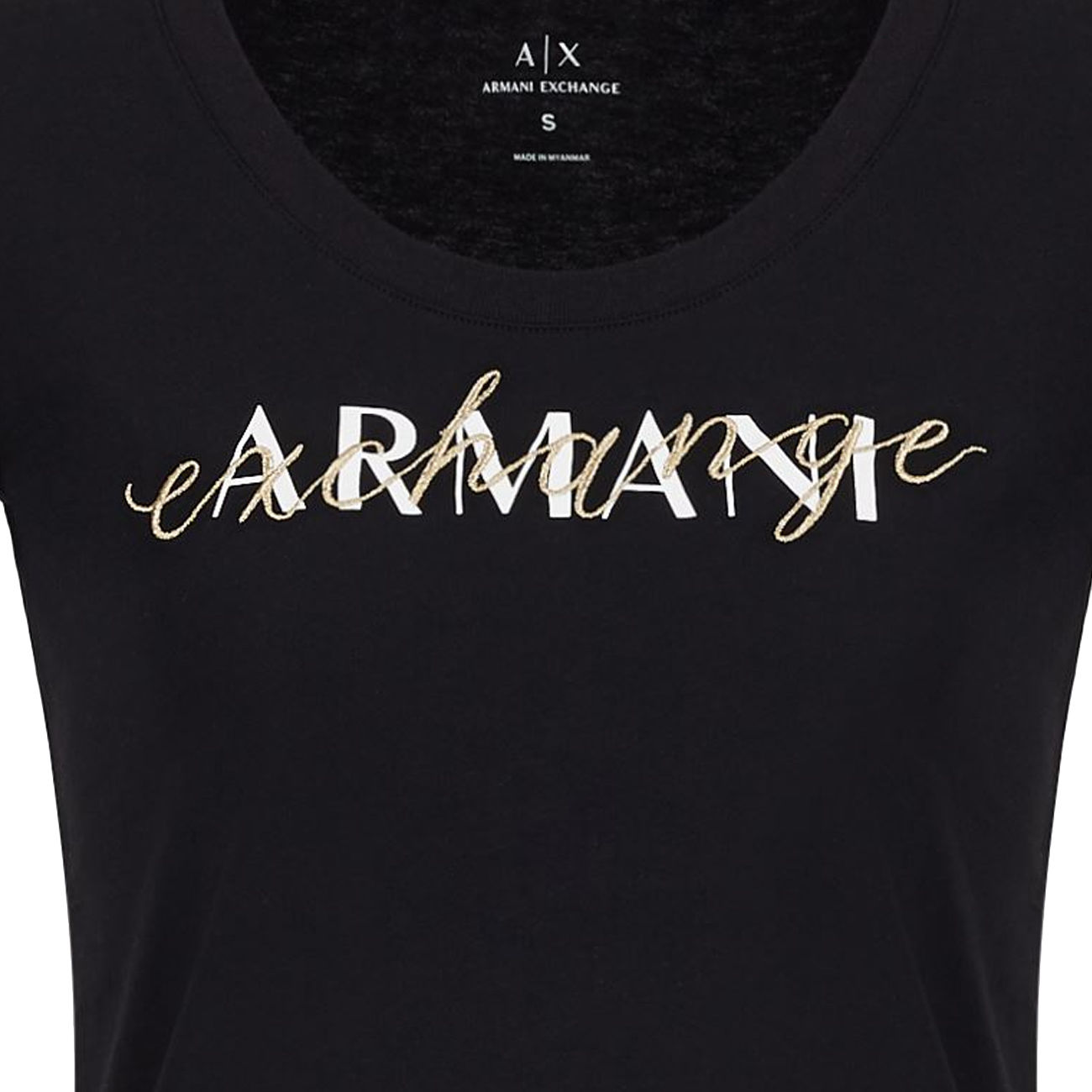 ARMANI EXCHANGE LUREX EMBROIDERED LOGO T-SHIRT Woman Black | Mascheroni  Store