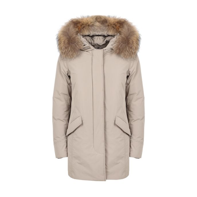 WOOLRICH LUXURY ARCTIC PARKA WITH FUR HOOD Woman Coffee liquer ...
