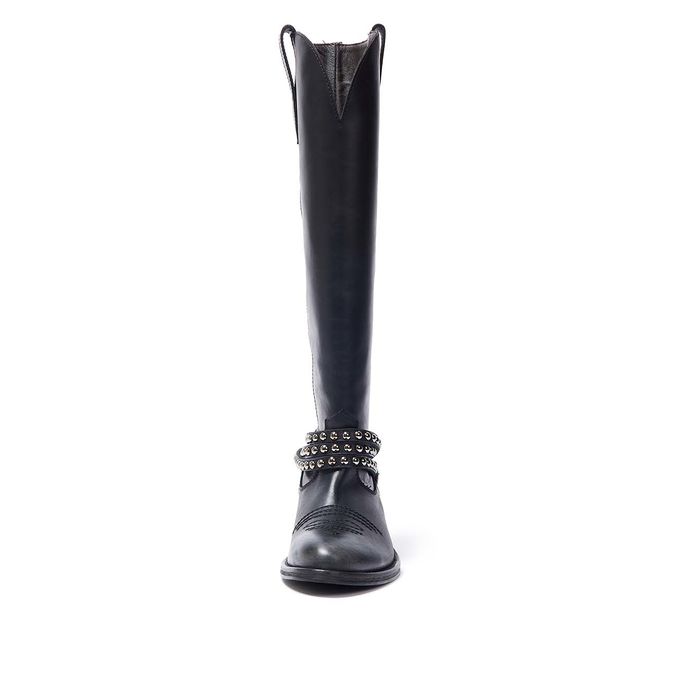 MALIBU HIGH LEG BOOTS WITH STUDDED STRAP Woman Black
