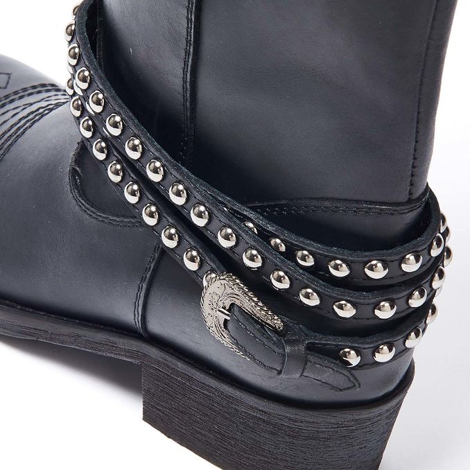 MALIBU HIGH LEG BOOTS WITH STUDDED STRAP Woman Black
