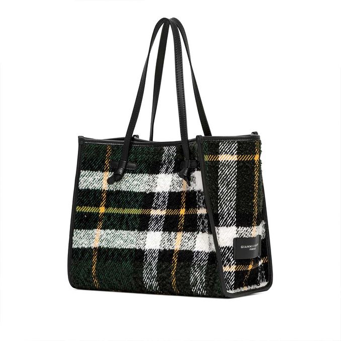 MARCELLA MIX CHECK AND LEATHER BAG Green 