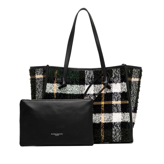 MARCELLA MIX CHECK AND LEATHER BAG Green 