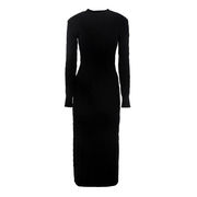 MAXI DRESS WITH BRAID AND RIBBON LINING ON POLOS Woman Black MAXI DRESS WITH BRAID AND RIBBON LINING ON POLOS Woman Black