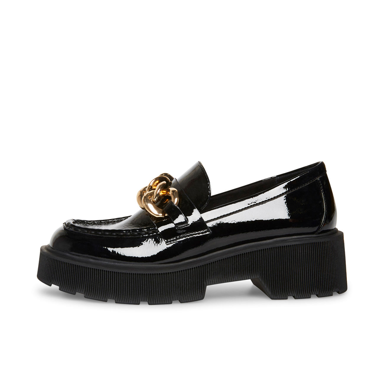 Grace Portrait To kill STEVE MADDEN MEADOW LOAFER WITH PATENT LEATHER CHAIN Woman Black |  Mascheroni Store