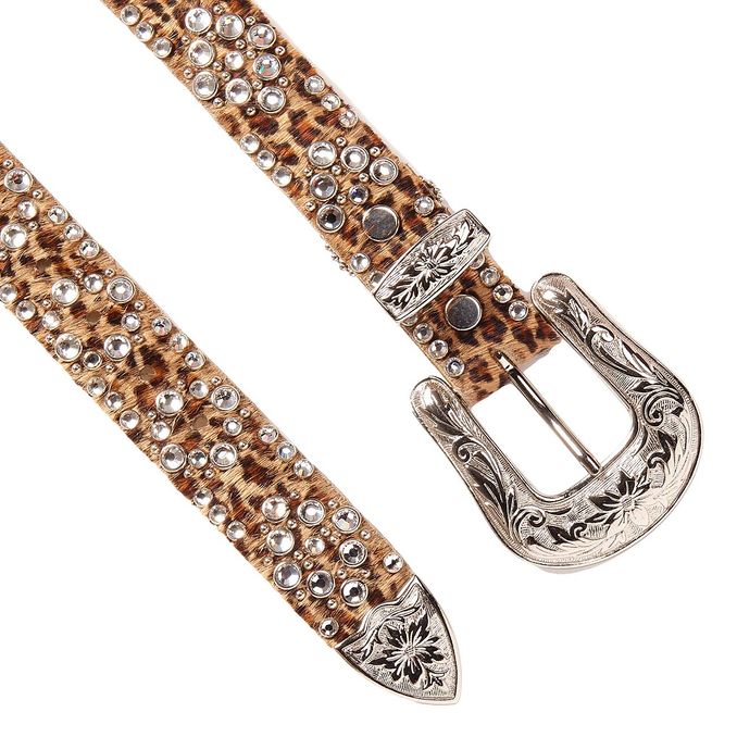 MEDIUM LEOPARD HORSE BELT WITH SWAROVSKY AND DECORATED BUCKLE Woman Brown Silver