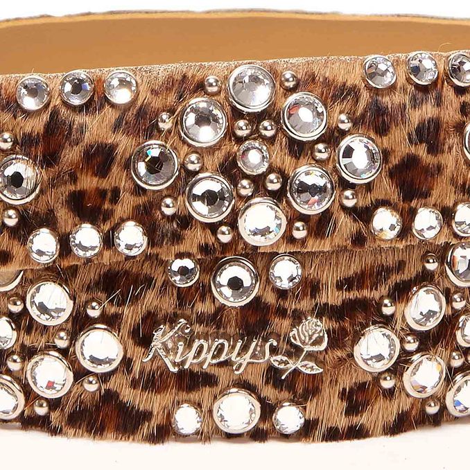 MEDIUM LEOPARD HORSE BELT WITH SWAROVSKY AND DECORATED BUCKLE Woman Brown Silver