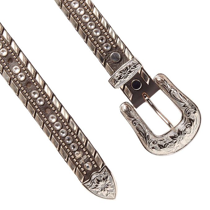 MEDIUM SWAROVSKY BELT AND STUDS WITH DECORATED BUCKLE Woman Black Silver