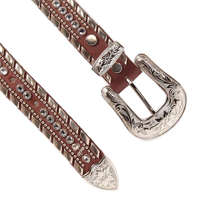 MEDIUM SWAROVSKY BELT AND STUDS WITH DECORATED BUCKLE Woman Brown Silver