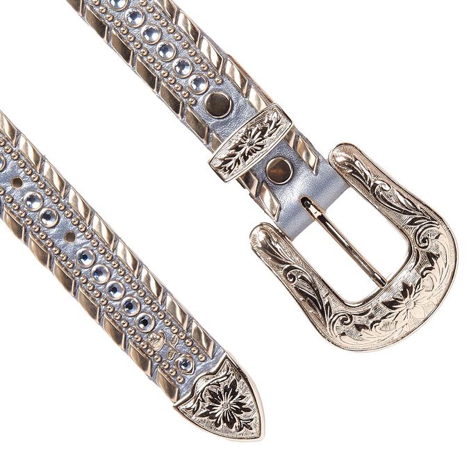 MEDIUM SWAROVSKY BELT AND STUDS WITH DECORATED BUCKLE Woman Light Blue